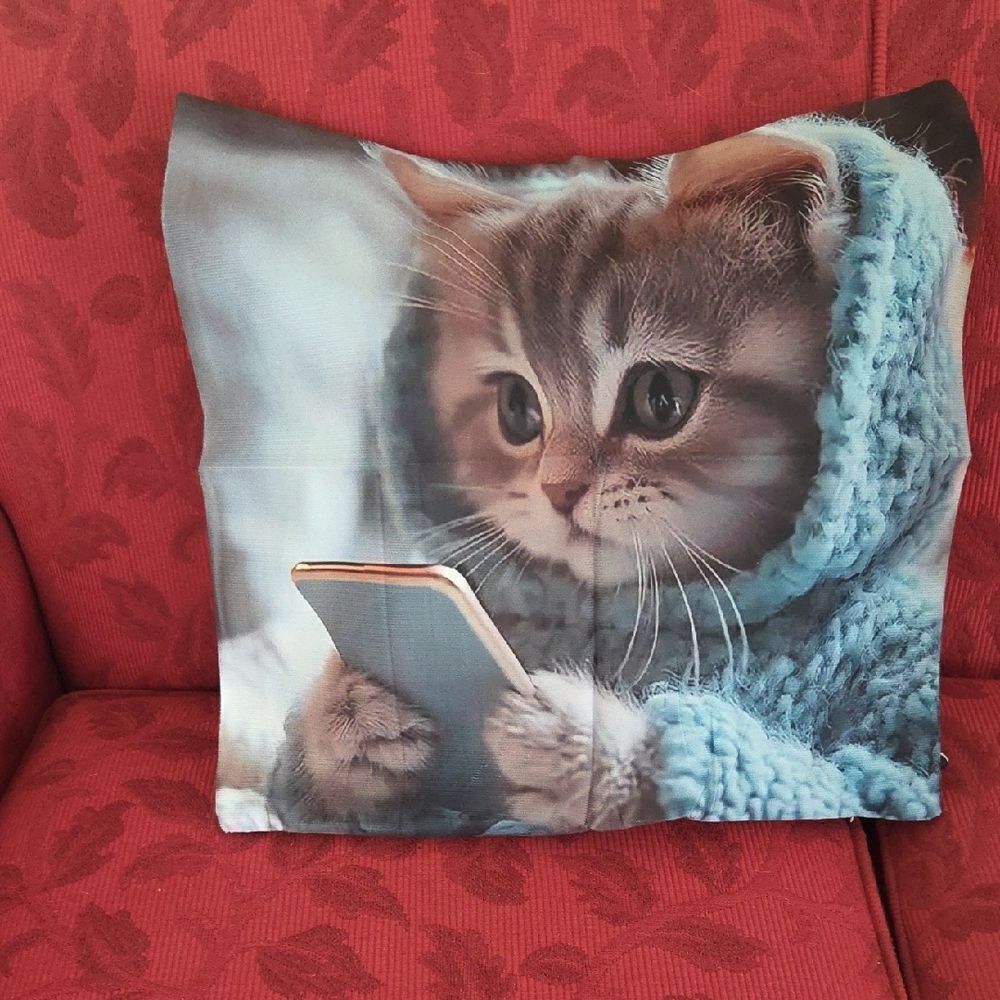 NWOT Cozy Cat Pillow Coverβwith Smartphone Design